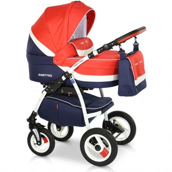 Коляска VERDI Optima 3 в 1, красный с синим и белая полоса Коляска VERDI Optima 3 в 1, красный с синим и белая полоса