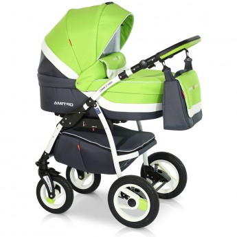 Коляска VERDI Optima 3 в 1, зеленая с серым и белая полоса Коляска VERDI Optima 3 в 1, зеленая с серым и белая полоса